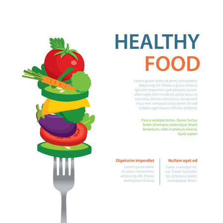healthy food on the fork  diet concept fruits and vegetablesのイラスト素材