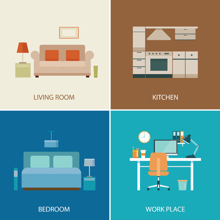 set of interior design roomのイラスト素材