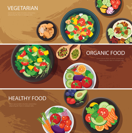 food web banner flat design. vegetarian , organic food, healthy foodのイラスト素材