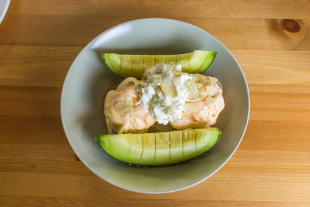 vanilla ice cream with melon piece