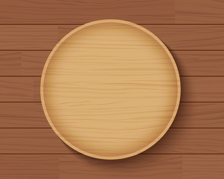 wooden plate on wood table backgroundのイラスト素材