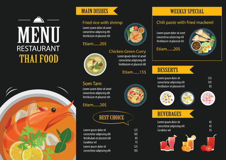 vector thai food restaurant menu template flat designのイラスト素材