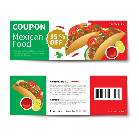 mexican food coupon discount template flat designのイラスト素材