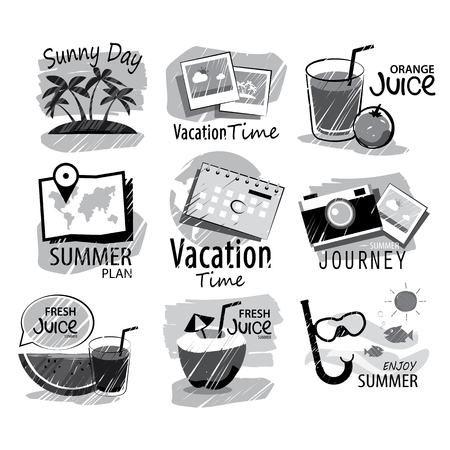 Set of hand drawn summer signs and banners.Graphic for summer holidayのイラスト素材