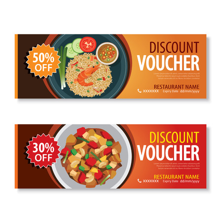 discount voucher template with thai food flat designのイラスト素材