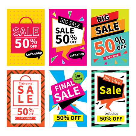 Set of sale website banner templates.Social media banners for online shopping. Vector illustrations for posters, email and newsletter designs, ads, promotional material.のイラスト素材