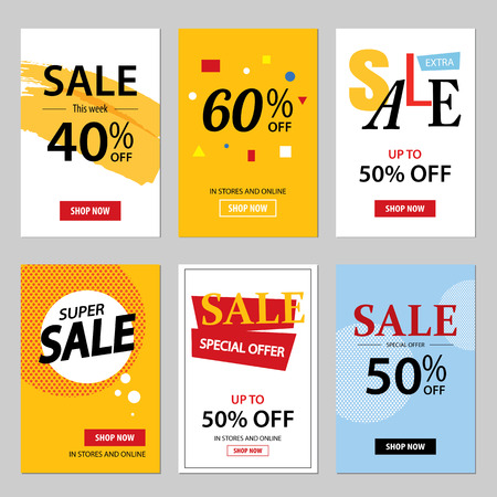 Set of sale website banner templates.Social media banners for online shopping. Vector illustrations for posters, email and newsletter designs, ads, promotional material.のイラスト素材