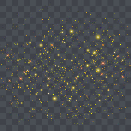 Vector gold glitter particles background effect for luxury greeting rich card.Star dust sparks in explosion on transparent background.のイラスト素材