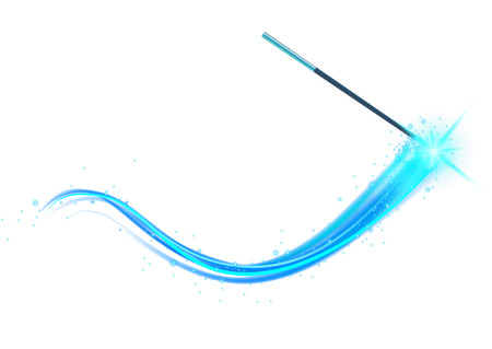 Magic wand with magical sparkle glitter trail. Vector Spelling wand on white background.のイラスト素材