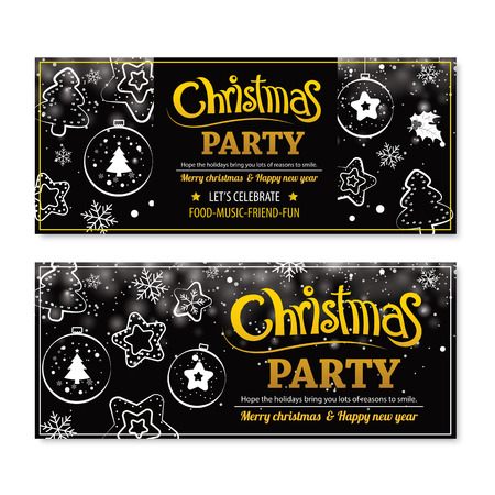 Invitation merry christmas party poster banner and card design template. Happy holiday and new year with hand drawn xmas graphic theme concept.のイラスト素材