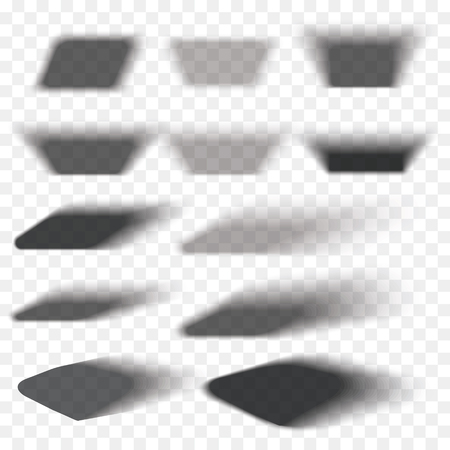 Box shadow set transparent with soft edges isolated on checkered background. Smooth vector under round square.Element for product designのイラスト素材