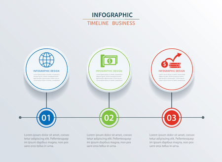 Business infographics template 3 data with circle. Can be used for workflow layout, diagram, number options,  web design, presentationsのイラスト素材