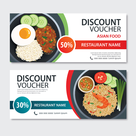 Discount voucher asian food template design. Thailand setのイラスト素材