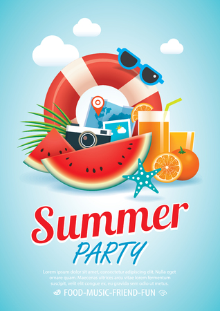Summer beach party invitation poster background and  elements in A4 size.のイラスト素材