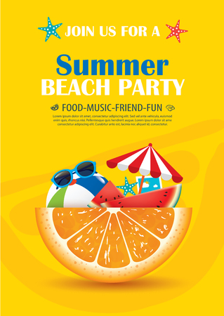 Beach party invitation poster with vacation element . Vector summer background.