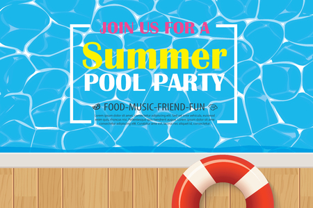 Pool party invitation poster with blue water. Vector summer background.のイラスト素材