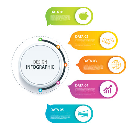 5 infographic design vector and marketing icon.Can be used for workflow layout, diagram, data, option, banner, web design. Business concept with steps processes.のイラスト素材