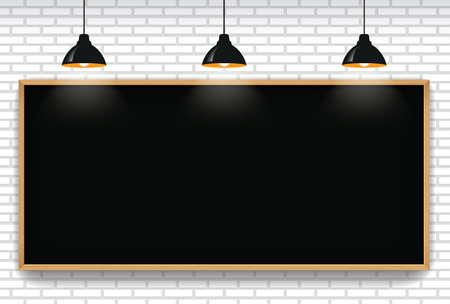 Blank blackboard in white brick wall.のイラスト素材