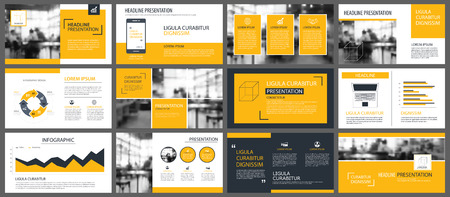 Yellow presentation templates and infographics elements background. Use for business annual report, flyer, corporate marketing, leaflet, advertising, brochure, modern style.のイラスト素材