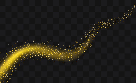 Gold glittering trail sparkling stardust abstract particles on background. Use for your product element.のイラスト素材