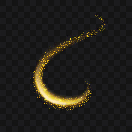 Gold glittering trail sparkling stardust abstract particles on background. Use for your product element.のイラスト素材