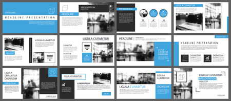 Blue presentation templates and infographics elements which can be  use for business annual report, corporate marketing, leaflet, advertising, brochure in modern style.のイラスト素材