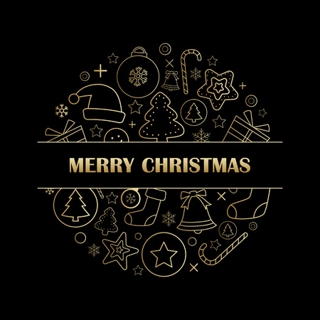 Christmas greeting card and party invitation on black background.のイラスト素材