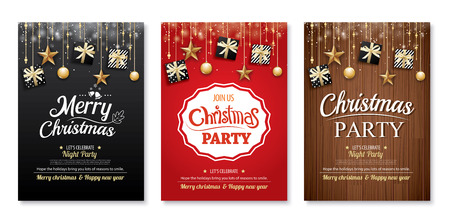 Merry christmas party and gift box on background invitation theme concept. Happy holiday greeting banner and card design template.のイラスト素材