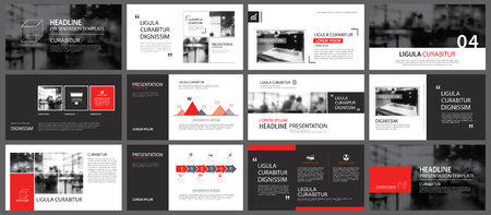 Red and black element for slide info-graphic on background. Presentation template. Use for business annual report, flyer, corporate marketing, leaflet, advertising, brochure, modern style.のイラスト素材