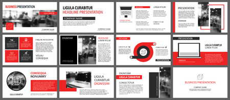 Red presentation templates for slide show background. Infographic elements for business annual report, flyer, corporate marketing, leaflet, brochure and banner.のイラスト素材