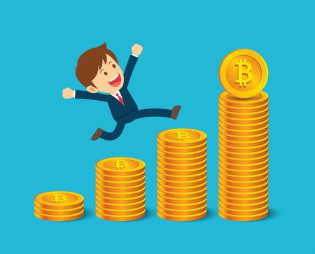 Businessman are happy at the bitcoin prices up. Cryptocurrency market concept. Flat cartoon character design.
のイラスト素材