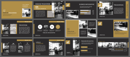 Black gold presentation templates and infographics elements background. Use for business annual report, flyer, corporate marketing, leaflet, advertising, brochure, modern style.のイラスト素材