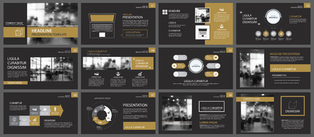 Black gold presentation templates and infographics elements background. Use for business annual report, flyer, corporate marketing, leaflet, advertising, brochure, modern style.のイラスト素材