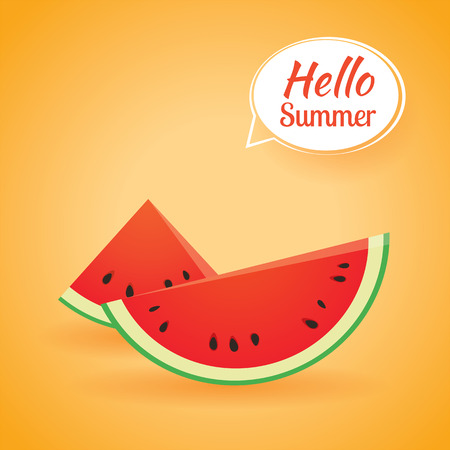 Hello summer card banner with watermelon paper art background.のイラスト素材