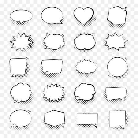 Comic speech bubbles isolated with halftone shadows on transparent background.のイラスト素材