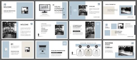 Presentation and slide layout template. Design blue and brown pastel geometric background. Use for business annual report, flyer, marketing, leaflet, advertising, brochure, modern style.のイラスト素材