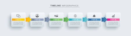 6 infographic timeline rectangle template business concept.Vector can be used for workflow layout, diagram, number step up options, web design ,annual reportの写真素材