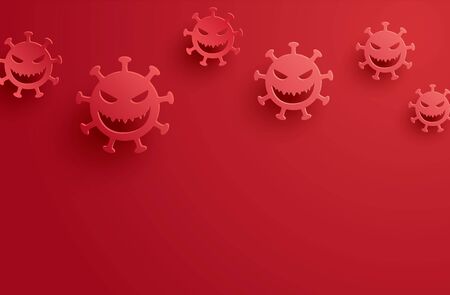 Covid-19 coronavirus with symbol danger sign on red background.の写真素材
