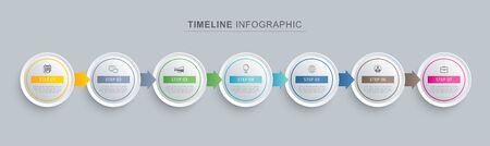 7 circle step infographic with abstract timeline template. Presentation step business modern background.のイラスト素材