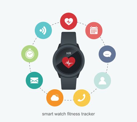 Fitness tracker technology data with applications in smartwatch.のイラスト素材
