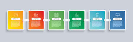 6 infographics rectangle paper index with data template. Vector illustration abstract background. Can be used for workflow layout, business step, banner, web design.のイラスト素材