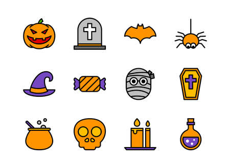 Halloween icon set colorline style. Symbols for website, print, magazine, app and design.のイラスト素材