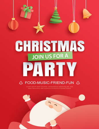 Merry christmas party invitation card in paper art template.のイラスト素材