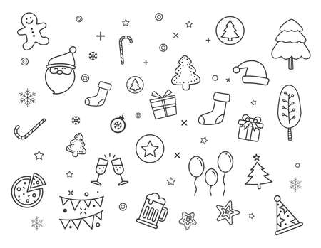 Set of merry christmas element and symbol in doodle style.のイラスト素材