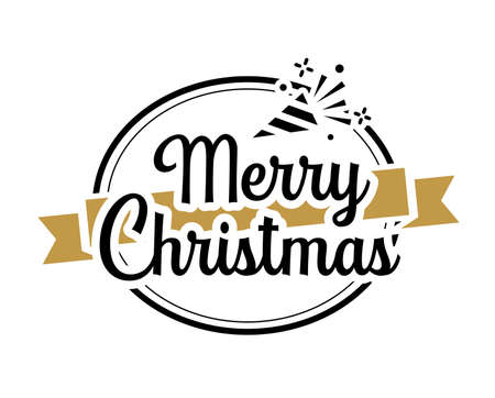 Merry christmas typography label with symbols design set. Use for sticker, badge, crafts, greeting card.のイラスト素材