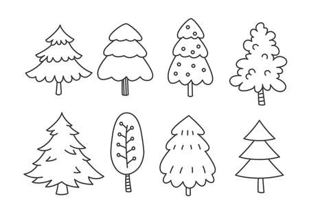Set of christmas tree in doodles and sketches style.のイラスト素材