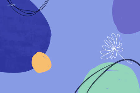 Abstract art painting with pastel colors background. Minimalist geometric elements and hand drawn line. Mid century scandinavian nordic style.の写真素材