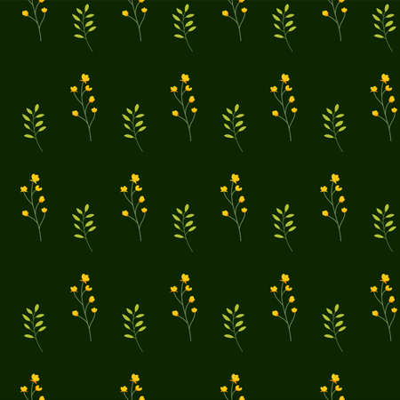 Floral seamless pattern with flowers and leaves on green background.