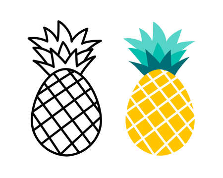 Pineapple fruit flat and outline design. Summer tropical fruits for healthy lifestyle.のイラスト素材