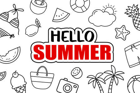 It's summer time background. Summer banner tropical elements design.のイラスト素材